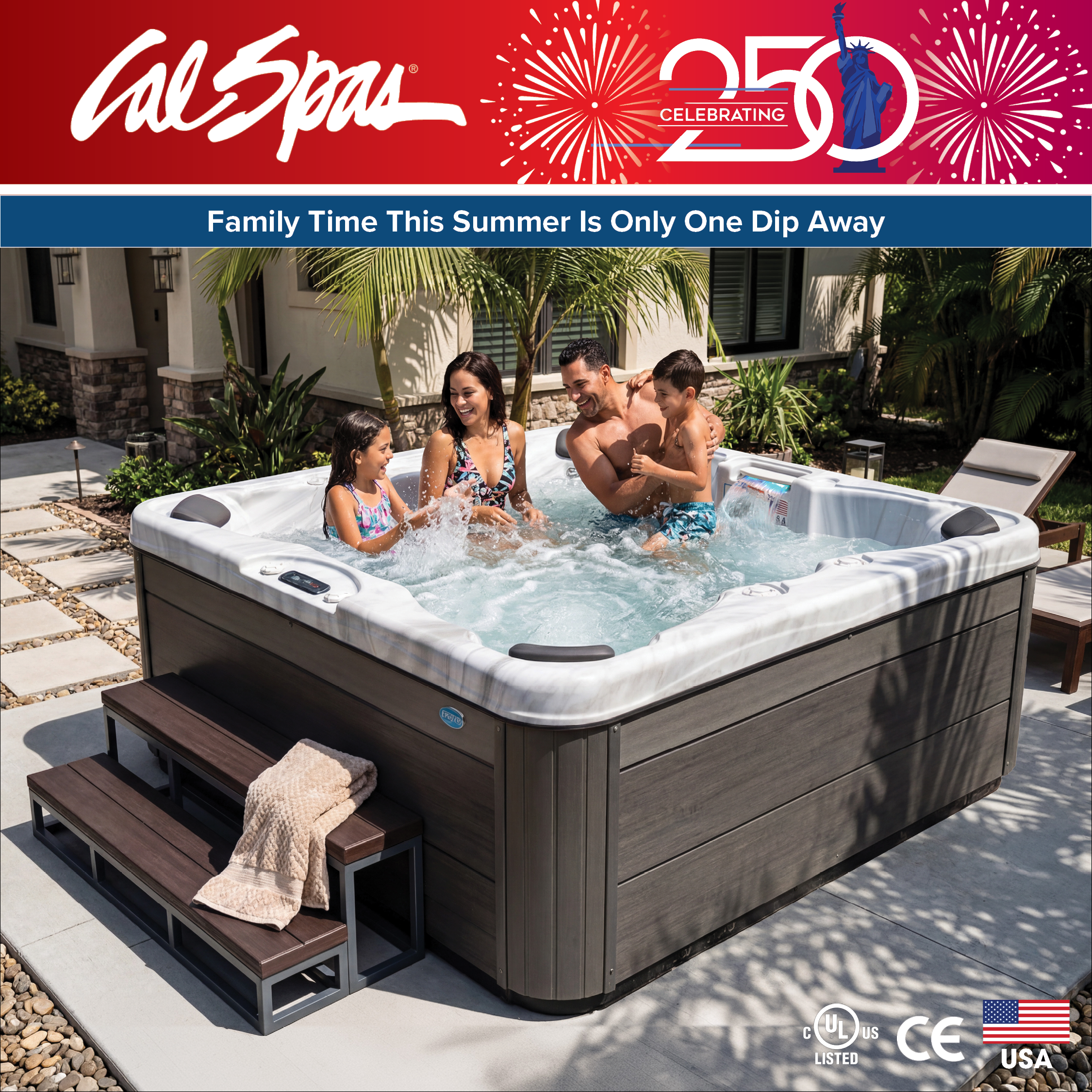 Calspas hot tub being used in a family setting - Revere